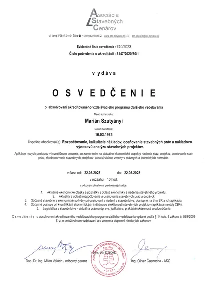 Osvedčenie o absolvovaní akreditovaného vzdelávania