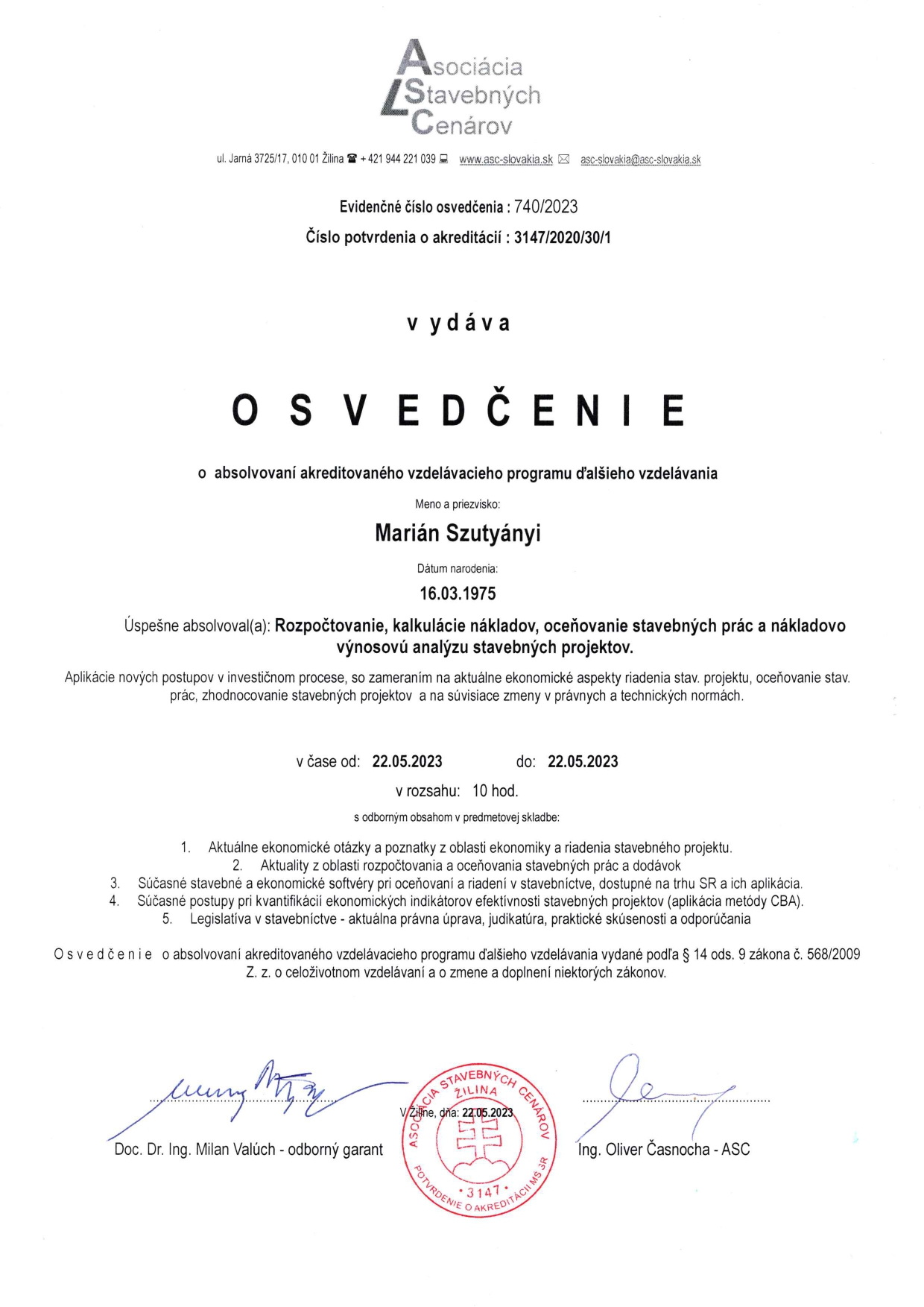 Osvedčenie (akreditované vzdelávanie)